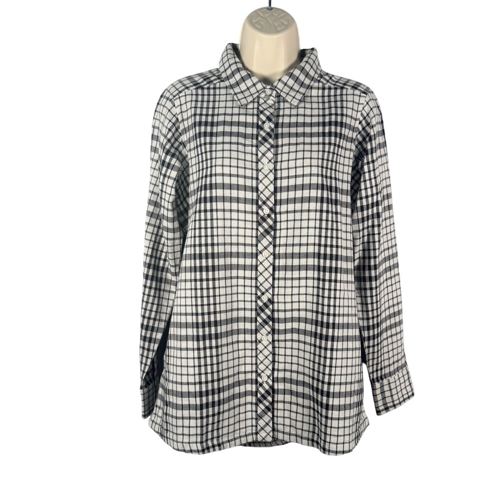 Mountain Khakis Shirt Womens M Black White Plaid Townie Organic Cotton Flannel
